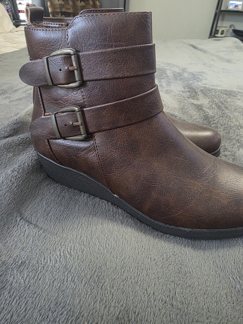 Women’s Brown Buckle Strap Ankle Booties